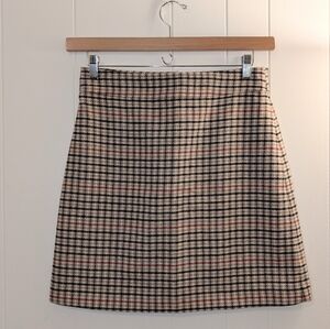 J.Crew classic plaid wool mini skirt in neutral tan tones.